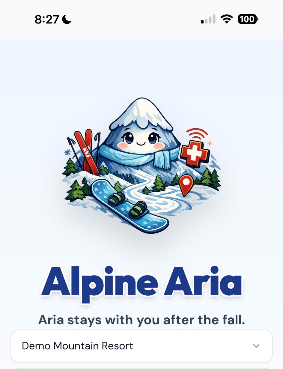 Alpine Aria mountain safety companion app home screen preview